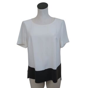 Akris Punto Top Color Block White Green Popover Short Sleeve Blouse Womens 10